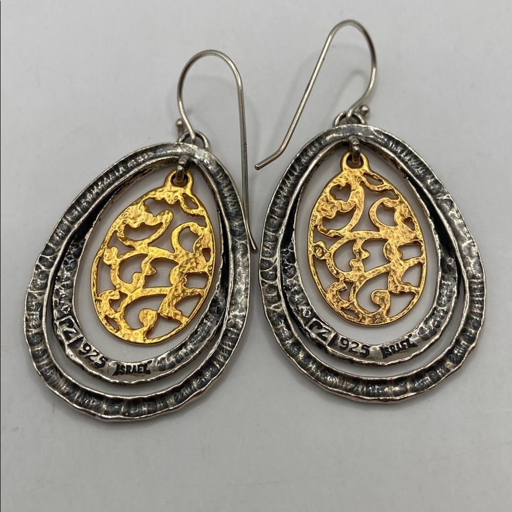 Or Paz Sterling Silver Two-Tone Teardrop Dangle Drop Earrings Pierced - Picture 6 of 10